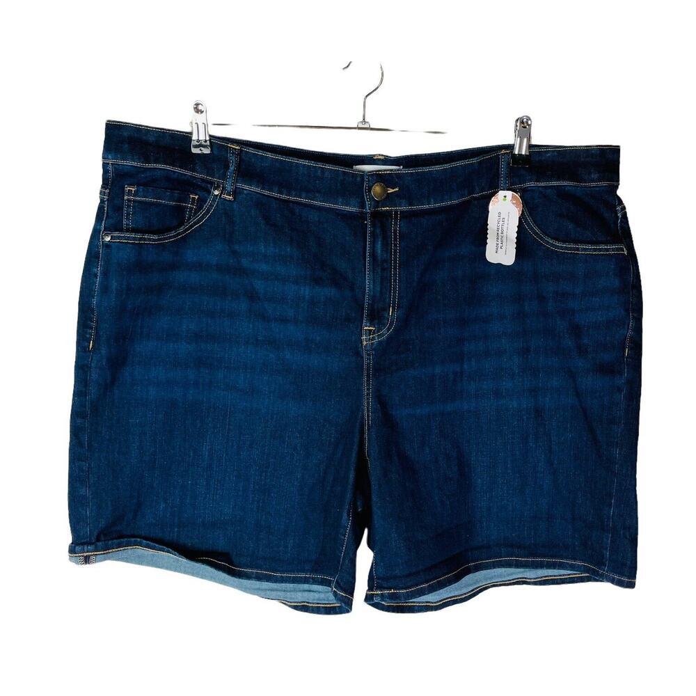 New Lane Bryant Womans SZ 24 Girlfriend Denim Shorts Blue Stretch Midrise NWT